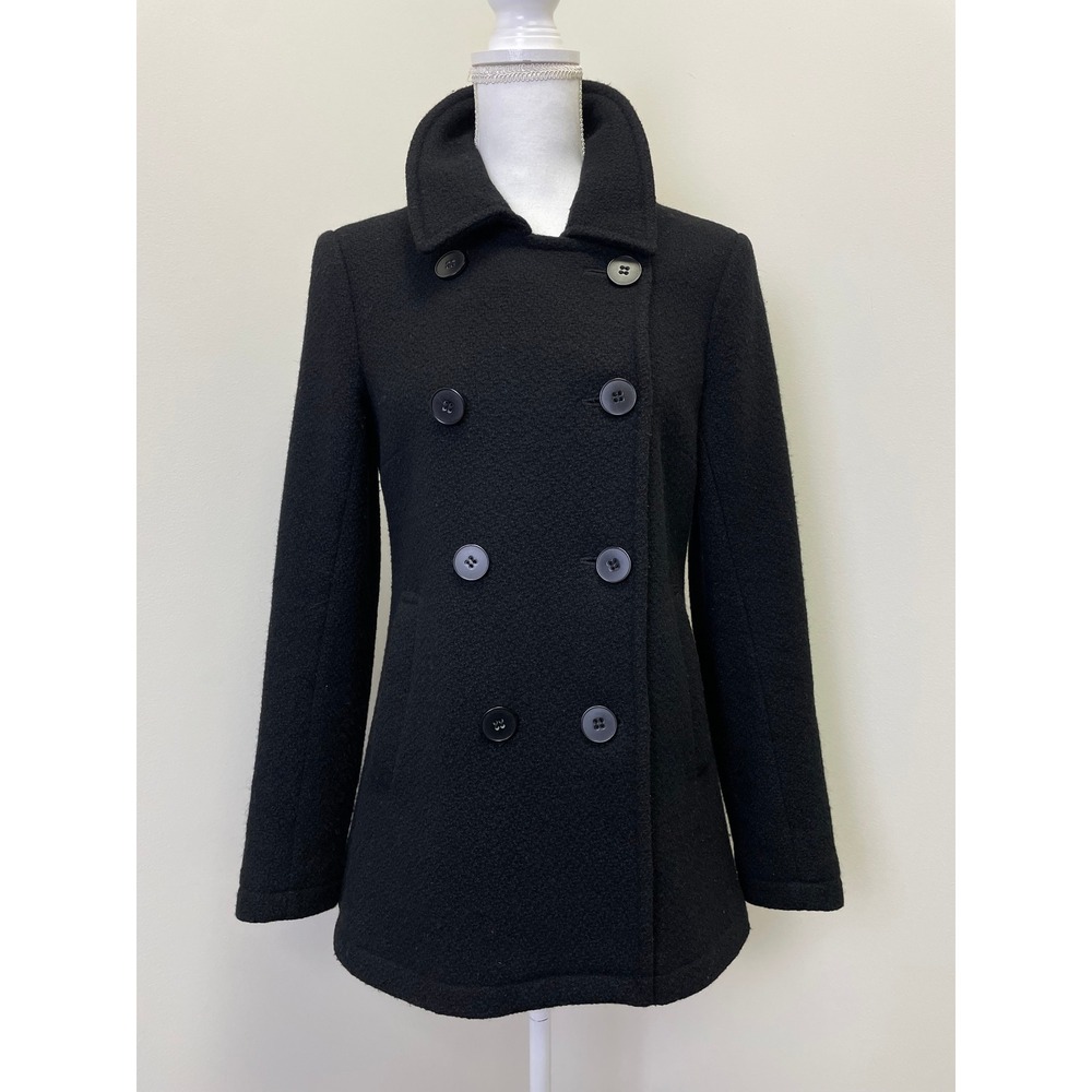 Theory Katrina Womens Black Wool Blend Double Breasted Pea Coat Jacket Size M